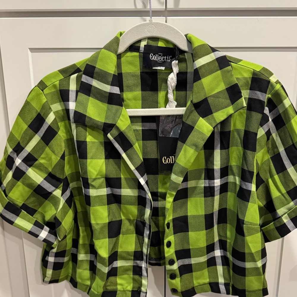 Collectif Green and Black cropped blouse 3X/UK20